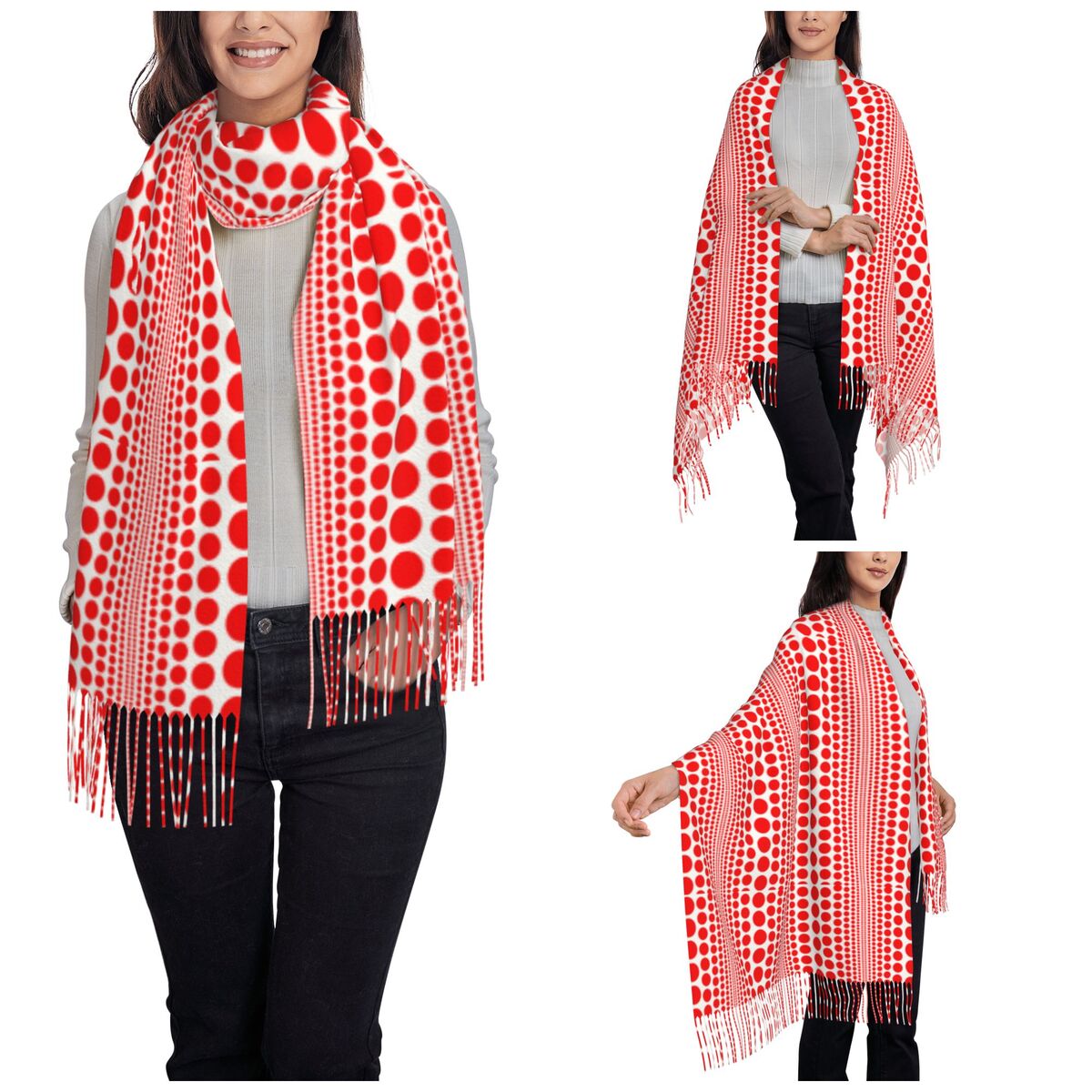 Cachecol Vermelho com Bolinhas - Infinity Scarf Knit avaliação e preço
